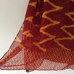Geometric Print Red Gold Chiffon Wrap Scarf Blanket